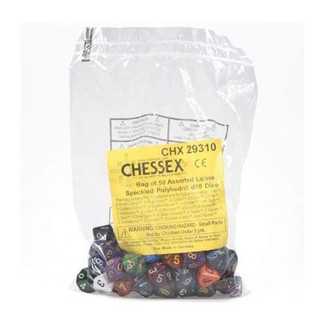 Chessex Speckled Bags of 50 Asst. Dice - Loose Speckled Polyhedral d10 Dice-29310