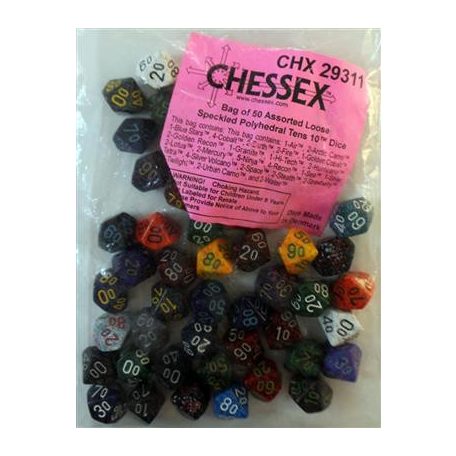 Chessex Speckled Bags of 50 Asst. Dice - Loose Speckled Poly Tens 10 Dice-29311