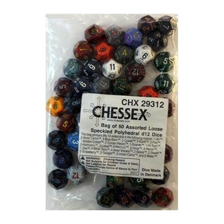 Chessex Speckled Bags of 50 Asst. Dice - Loose Speckled Polyhedral d12 Dice-29312