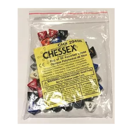 Chessex Opaque Bags of 50 Asst. Dice - Loose Opaque Polyhedral d8 Dice-29408