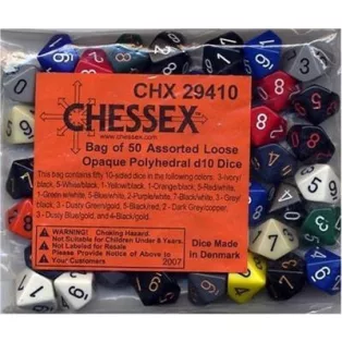 Chessex Opaque Bags of 50 Asst. Dice - Loose Opaque Polyhedral d10 Dice-29410
