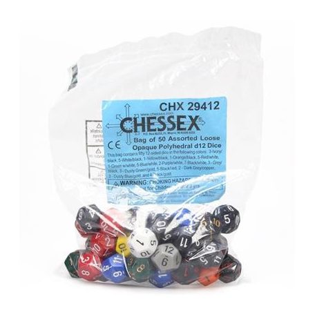 Chessex Opaque Bags of 50 Asst. Dice - Loose Opaque Polyhedral d12 Dice-29412