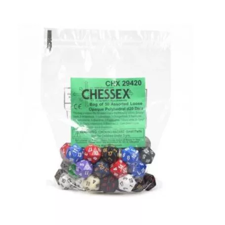 Chessex Opaque Bags of 50 Asst. Dice - Loose Opaque Polyhedral d20 Dice-29420