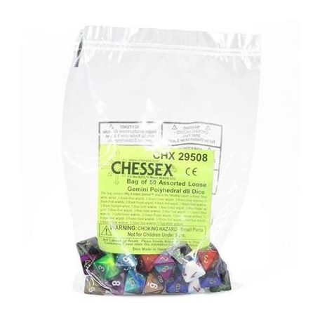 Chessex Gemini Bags of 50 Asst. Dice - Loose Gemini Poly. d8 Dice-29508