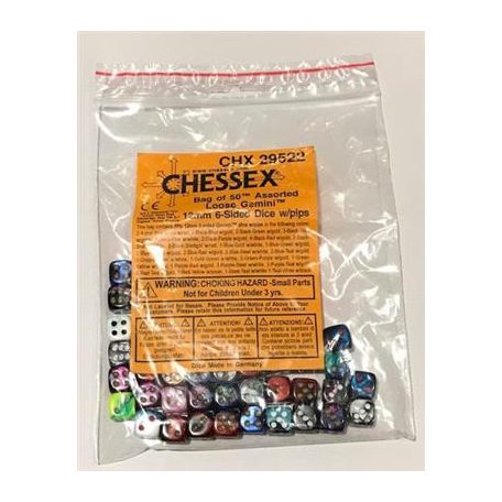 Chessex Gemini Bags of 50 Asst. Dice - Loose Gemini 12mm d6 w/pips Dice-29522