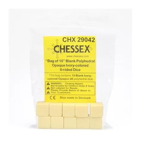 Chessex Opaque Polyhedral Bag of 10 Blank 6-sided dice-29042