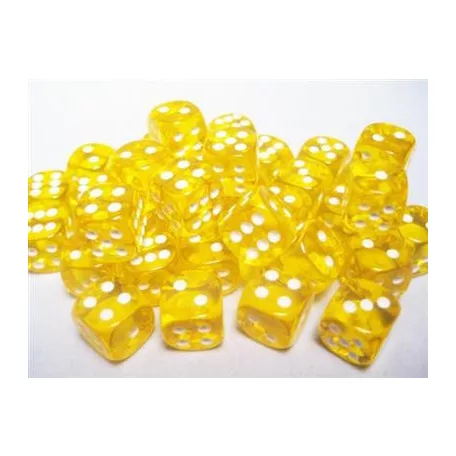 Chessex Translucent 12mm d6 with pips Dice Blocks (36 Dice) - Yellow w/white-23802