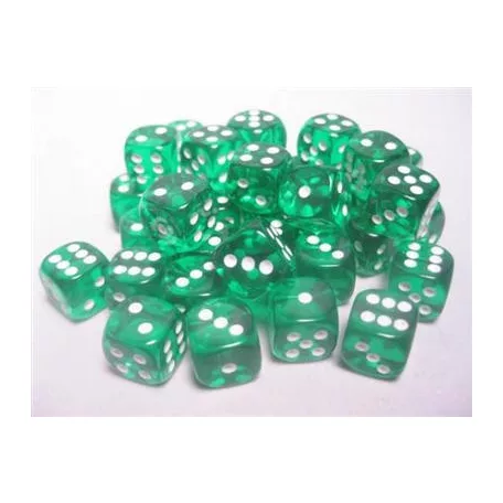 Chessex Translucent 12mm d6 with pips Dice Blocks (36 Dice) - Green w/white-23805