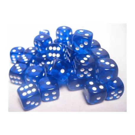 Chessex Translucent 12mm d6 with pips Dice Blocks (36 Dice) - Blue w/white-23806