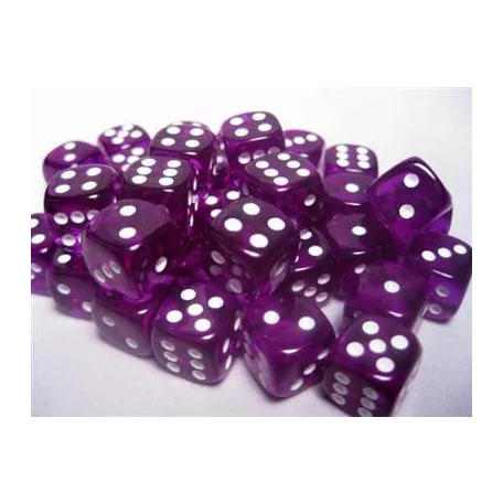 Chessex Translucent 12mm d6 with pips Dice Blocks (36 Dice) - Purple w/white-23807
