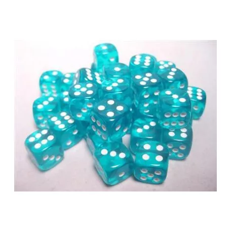 Chessex Translucent 12mm d6 with pips Dice Blocks (36 Dice) - Teal w/white-23815