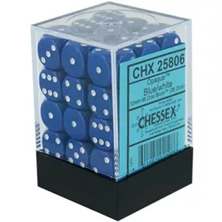 Chessex Opaque 12mm d6 with pips Dice Blocks (36 Dice) - Blue w/white-25806