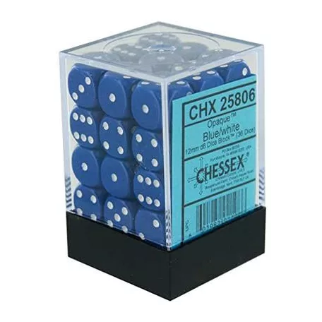 Chessex Opaque 12mm d6 with pips Dice Blocks (36 Dice) - Blue w/white-25806