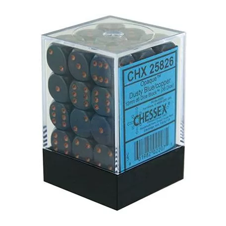 Chessex Opaque 12mm d6 with pips Dice Blocks (36 Dice) - Dusty Blue w/gold-25826