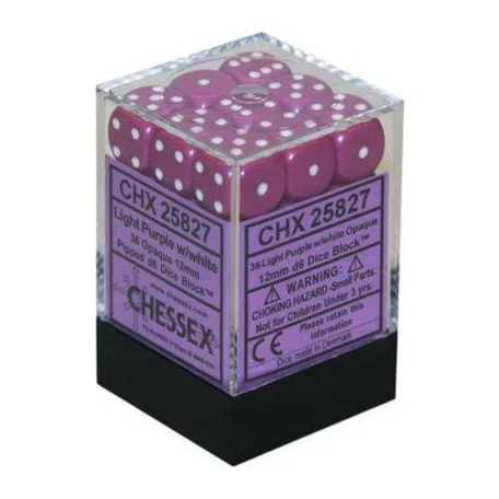 Chessex Opaque 12mm d6 with pips Dice Blocks (36 Dice) - Light Purple w/white-25827