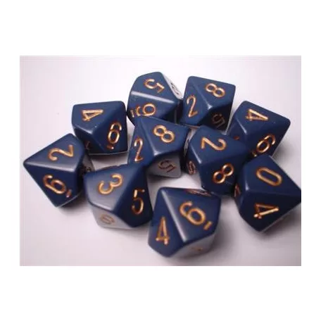 Chessex Opaque Polyhedral Ten d10 Set - Dusty Blue/gold-25226