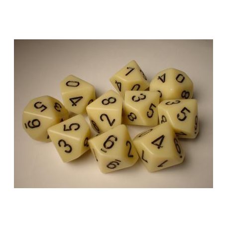 Chessex Opaque Polyhedral Ten d10 Set - Ivory/black-26200