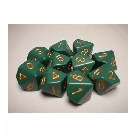 Chessex Opaque Polyhedral Ten d10 Set - Dusty Green/gold-25215