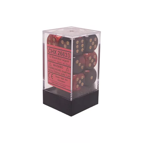 Chessex Gemini 16mm d6 with pips Dice Blocks (12 Dice) - Black-Red w/gold-26633