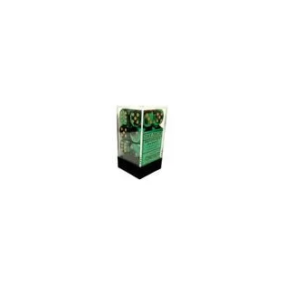 Chessex Gemini 16mm d6 with pips Dice Blocks (12 Dice) - Black-Green w/gold-26639