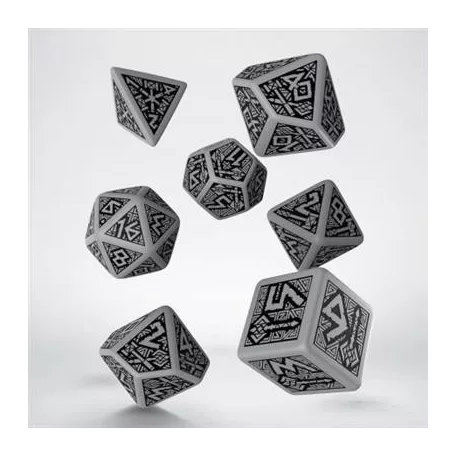 Dwarven Gray & black Dice Set (7)-SDWA03