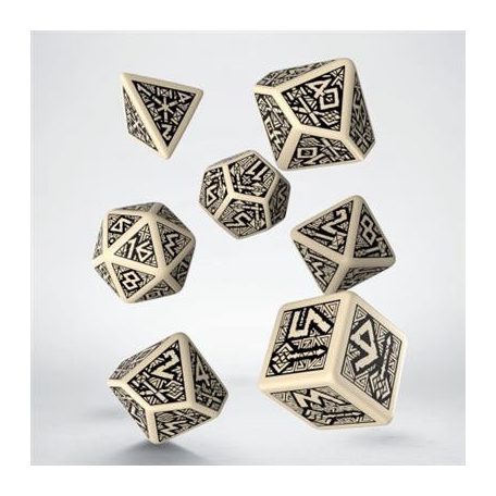 Dwarven Beige & black Dice Set (7)-SDWA01
