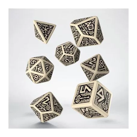 Dwarven Beige & black Dice Set (7)-SDWA01
