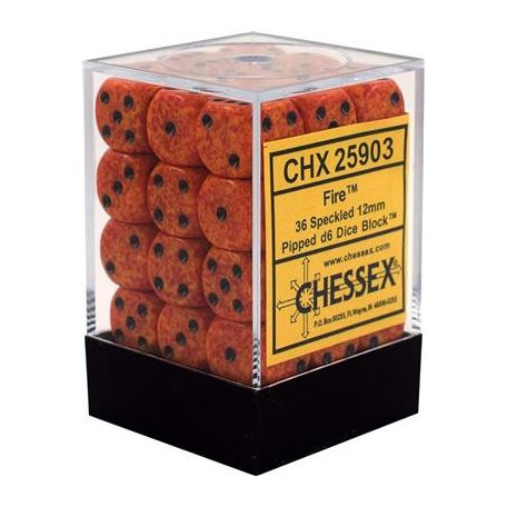 Chessex Speckled 12mm d6 Dice Blocks with Pips (36 Dice) - Fire-25903