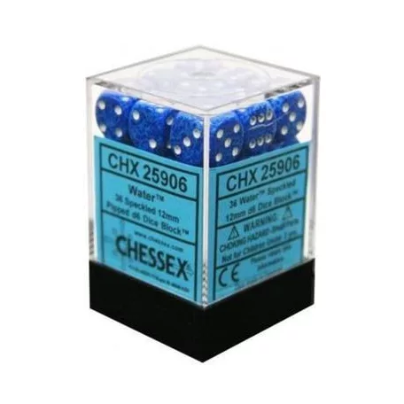Chessex Speckled 12mm d6 Dice Blocks with Pips (36 Dice) - Water-25906