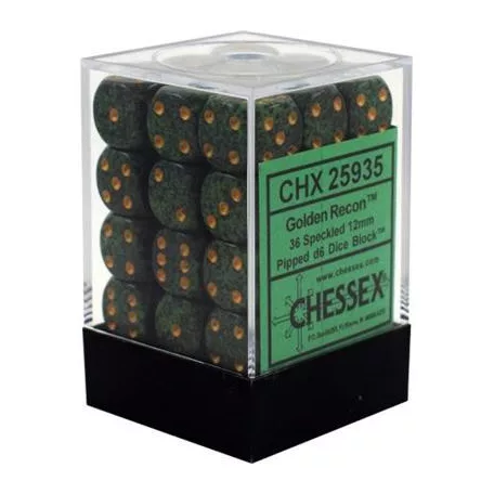 Chessex Speckled 12mm d6 Dice Blocks with Pips (36 Dice) - Golden Recon-25935