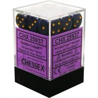 Chessex Speckled 12mm d6 Dice Blocks with Pips (36 Dice) - Golden Cobalt-25937