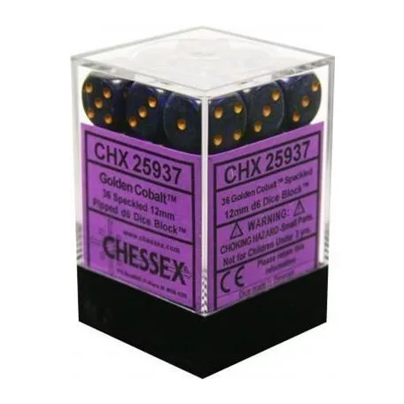 Chessex Speckled 12mm d6 Dice Blocks with Pips (36 Dice) - Golden Cobalt-25937