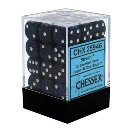 Chessex Speckled 12mm d6 Dice Blocks with Pips (36 Dice) - Stealth-25946