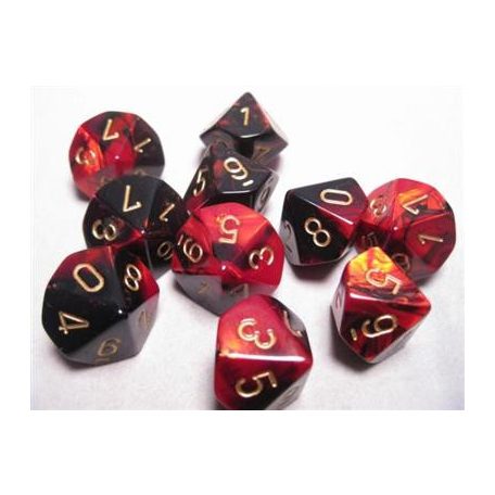 Chessex Gemini Polyhedral Ten d10 Sets - Black-Red w/gold-26233