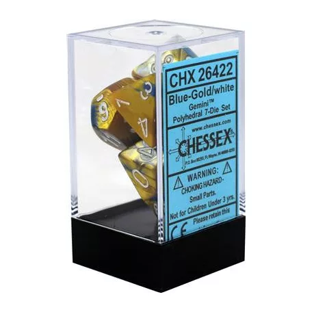 Chessex Gemini Polyhedral 7-Die Set - Blue-Gold w/white-26422