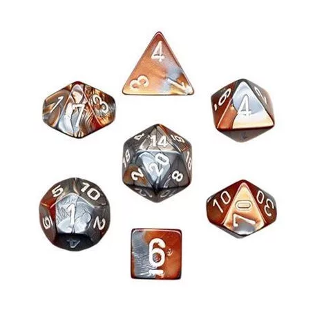 Chessex Gemini Polyhedral 7-Die Set - Copper-Steel w/white-26424
