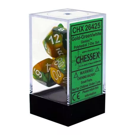 Chessex Gemini Polyhedral 7-Die Set - Gold-Green w/white-26425