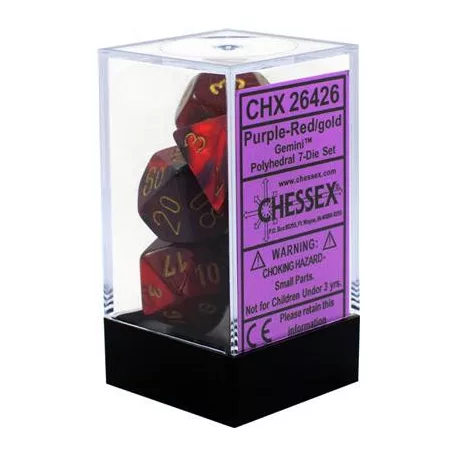 Chessex Gemini Polyhedral 7-Die Set - Purple-Red w/gold-26426