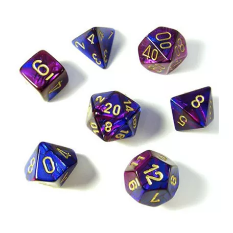 Chessex Gemini Polyhedral 7-Die Set - Blue-Purple w/gold-26428