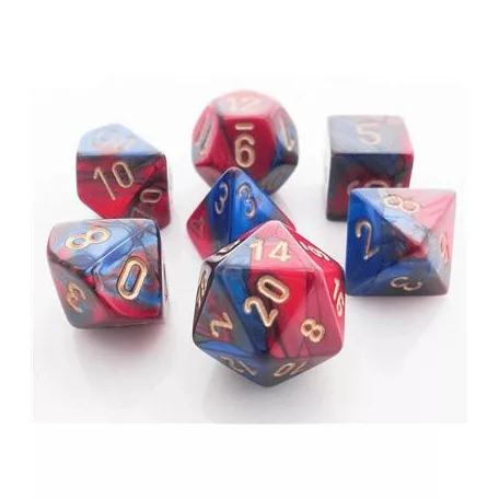 Chessex Gemini Polyhedral 7-Die Set - Blue-Red w/gold-26429