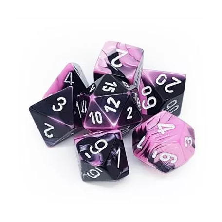 Chessex Gemini Polyhedral 7-Die Set - Black-Pink w/white-26430