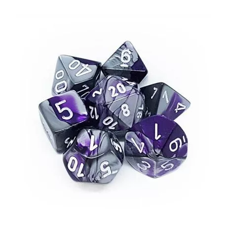 Chessex Gemini Polyhedral 7-Die Set - Purple-Steel w/white-26432