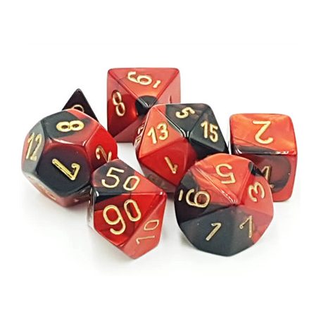 Chessex Gemini Polyhedral 7-Die Set - Black-Red w/gold-26433