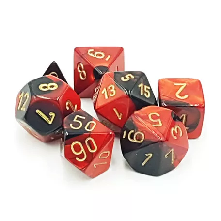 Chessex Gemini Polyhedral 7-Die Set - Black-Red w/gold-26433