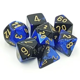 Chessex Gemini Polyhedral 7-Die Set - Black-Blue w/gold-26435
