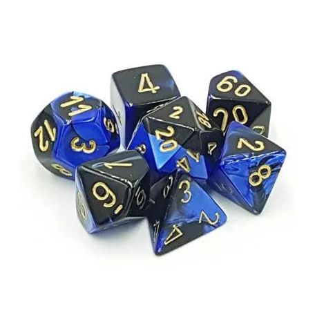 Chessex Gemini Polyhedral 7-Die Set - Black-Blue w/gold-26435