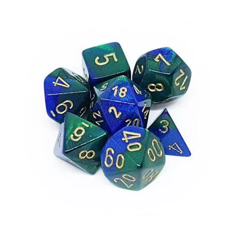Chessex Gemini Polyhedral 7-Die Set - Blue-Green w/gold-26436