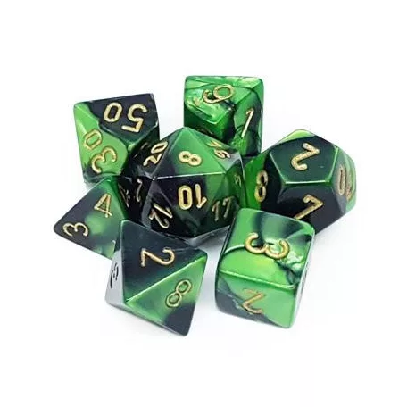 Chessex Gemini Polyhedral 7-Die Set - Black-Green w/gold-26439