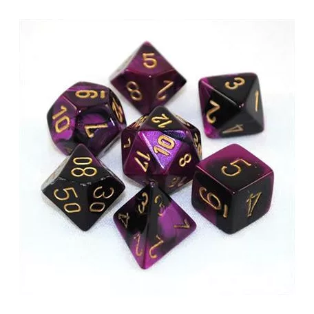 Chessex Gemini Polyhedral 7-Die Set - Black-Purple w/gold-26440