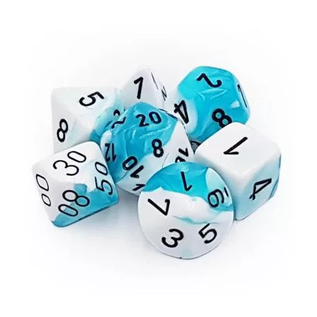 Chessex Gemini Polyhedral 7-Die Set - White-Teal w/black-26444